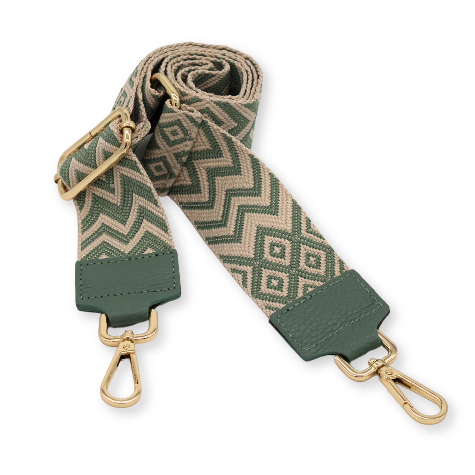 BRISE Taschengurt für Damen & Herren, 5cm Breiter Schultergurt, Verstellbarer 80-130 cm Taschenriemen aus Polyesterstoff und Leder, Stylischer Riemen mit 360 Drehbarer Kopf (Zickzack - Mintgrün) von Brise Art