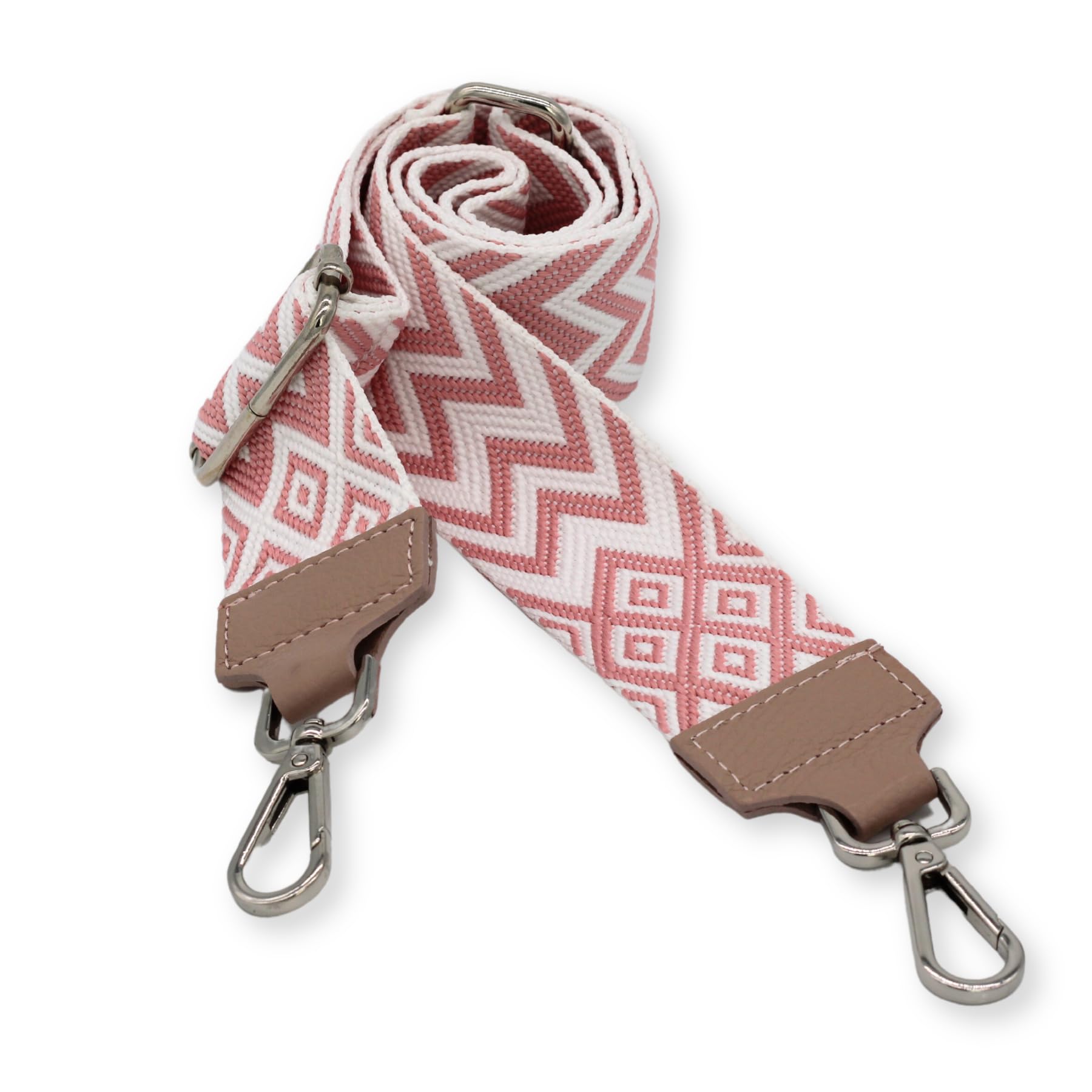 BRISE Taschengurt für Damen & Herren, 5cm Breiter Schultergurt, Verstellbarer 80-130 cm Taschenriemen aus Polyesterstoff und Leder, Stylischer Riemen mit 360 Drehbarer Kopf (Zickzack - Rose) von Brise Art