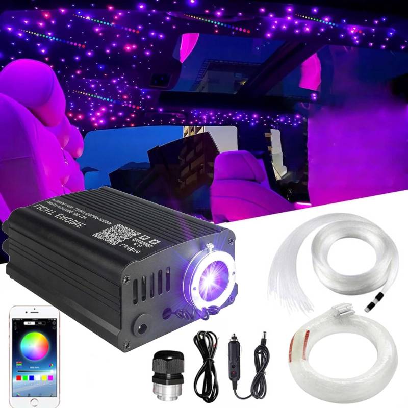 Sternenhimmel Auto Glasfaser Licht 2-in-1 Twinkle & Meteor Licht Engine 200 reinen weißen Sternschnuppen ，750pcs 0,03 Zoll x 9,8 Fuß RGBW Glasfaser – 16W Fiber Optic Star Deckenleuchten Kit von Brivulgent