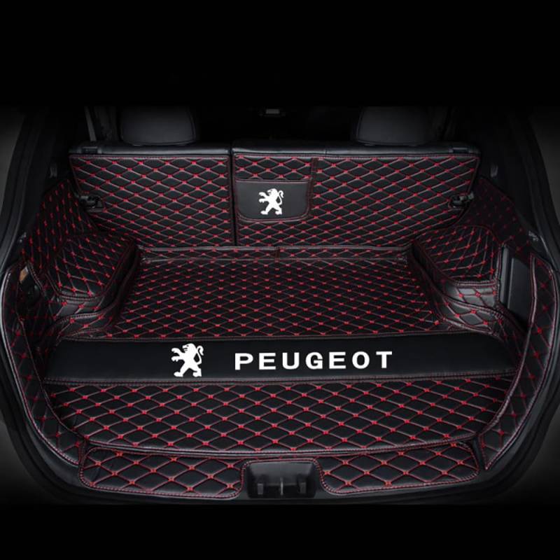 Auto Leder Kofferraummatten für Peugeot 2008 II Active/2008 GT/2008 Active Business 2019-2024 Vollabdeckung Kofferraumwanne Wasserdichtes Kofferraum Schutzmatte Innenraum ZubehöR,Black Red von BROHN