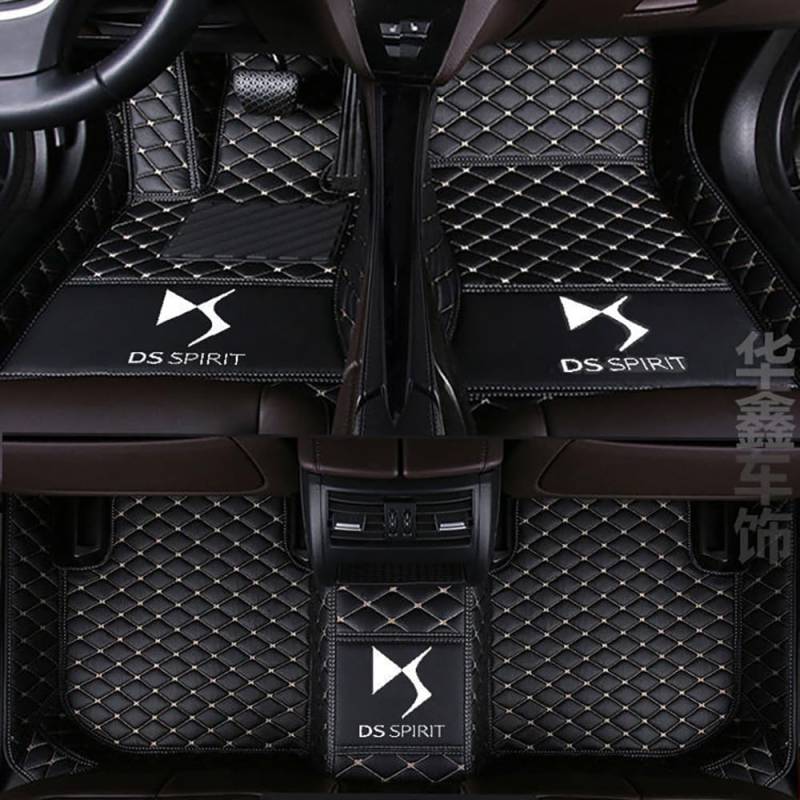 Nach Maß Auto Fussmatten für DS DS3 Crossback E-Tense 2018+ PU Leder Auto Fußmatten Wasserdicht rutschfest Allwetterschutz Benutzerdefinierte Automatten,Black Beige von BROHN