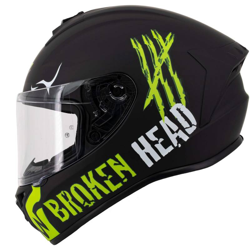 Broken Head Adrenalin Therapy X4 - Sportlicher Integralhelm - Motorrad-Helm - Schwarz-Grün Matt - Größe XXL (63-64 cm) von Broken Head