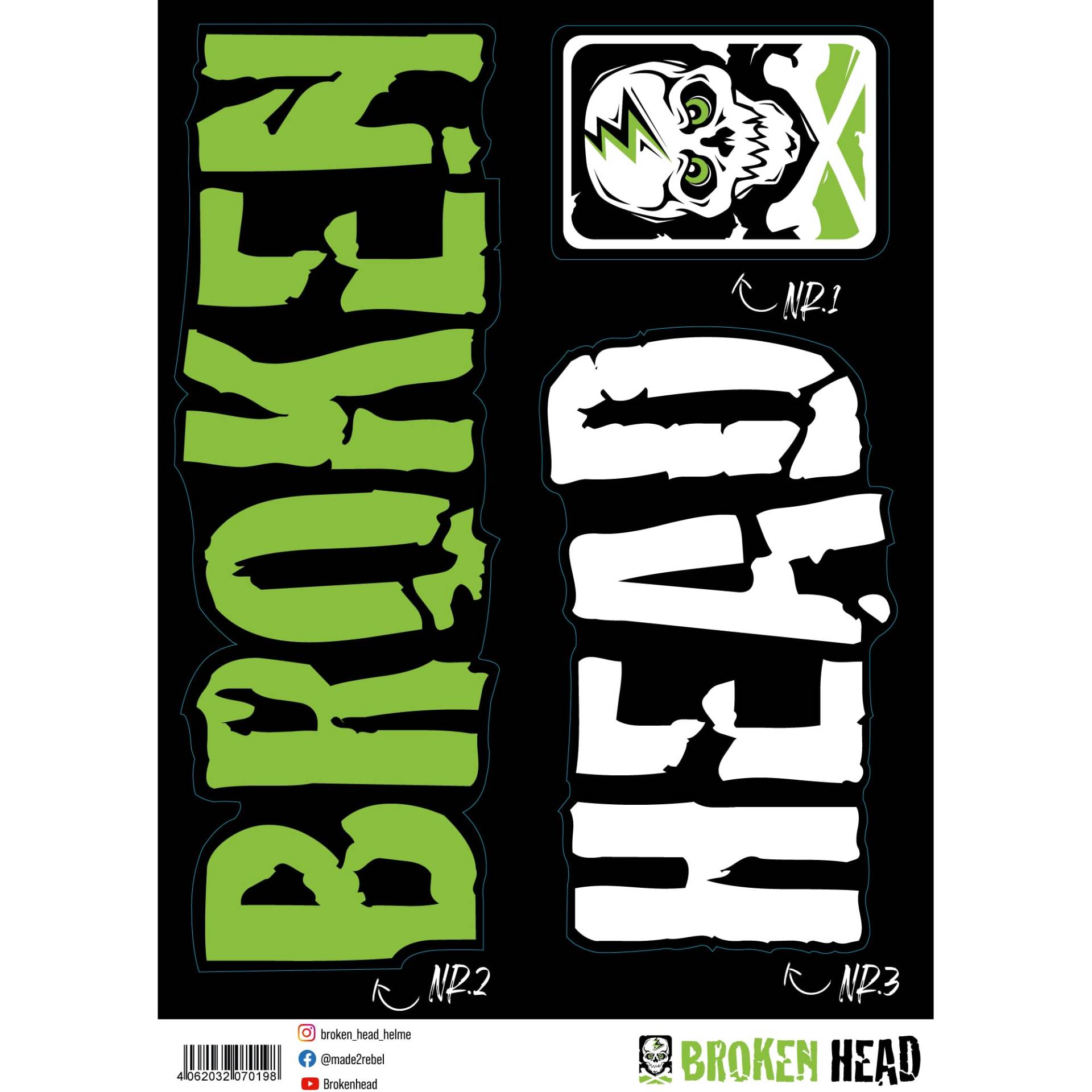 Broken Head Aufkleber Bogen Big Basic A3-Format - Sticker - Decal - Dekor - Sponsoren Aufkleber für Auto, Motorrad usw. von Broken Head