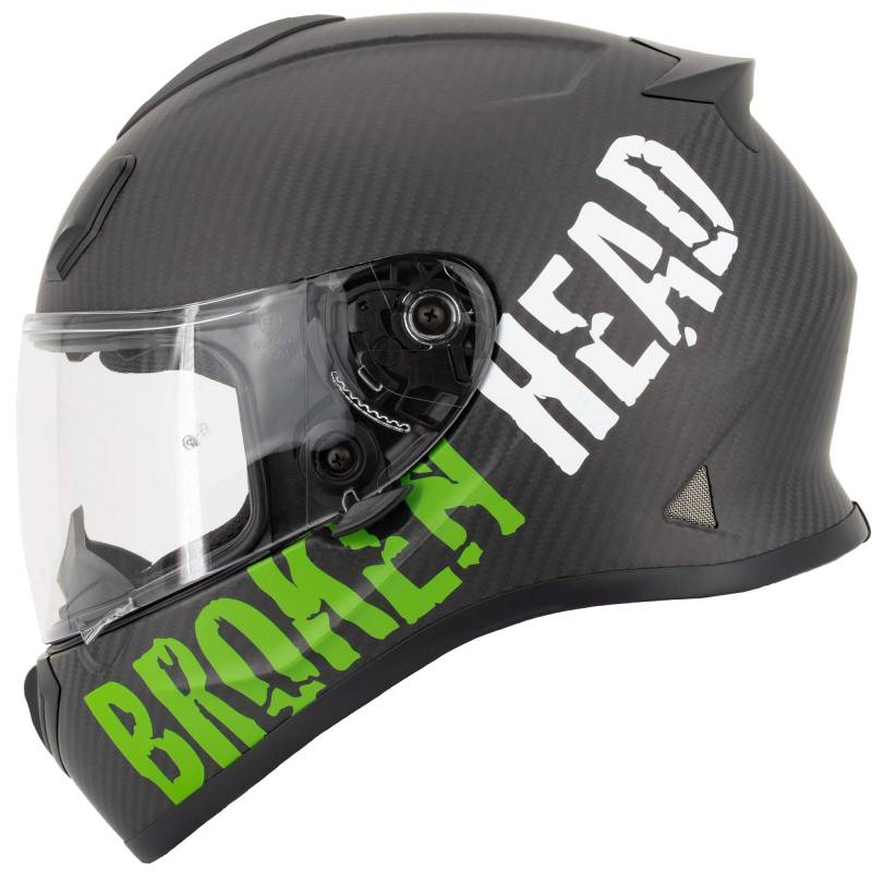 Broken Head BeProud Carbon Ltd. - Leichter Racing Motorradhelm & Integralhelm - Matt-Schwarz & Grün - S (55-56 cm) von Broken Head