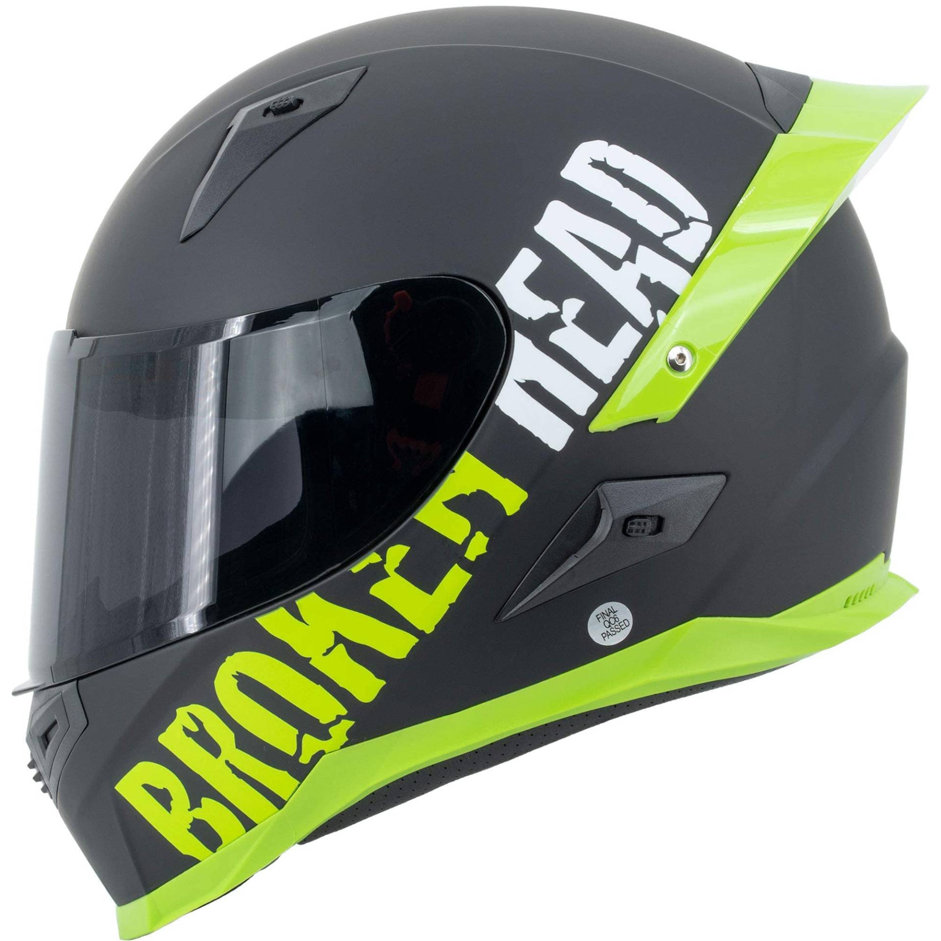 Broken Head BeProud Pro Motorradhelm Grün Mit Spoiler - Integral-Helm Mit Klarem + Schwarzem Visier - Gr. XS (53-54 cm) von Broken Head