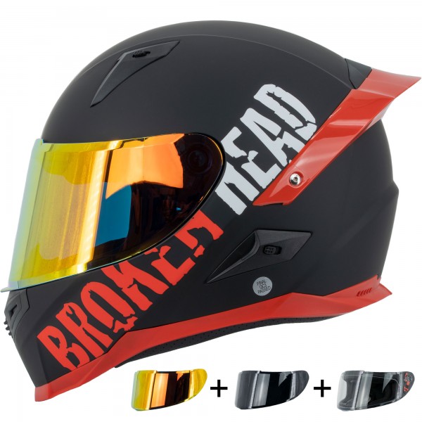 Broken Head BeProud Pro Rot Integralhelm (Größe L & XXL) + Schwarze... von Broken Head