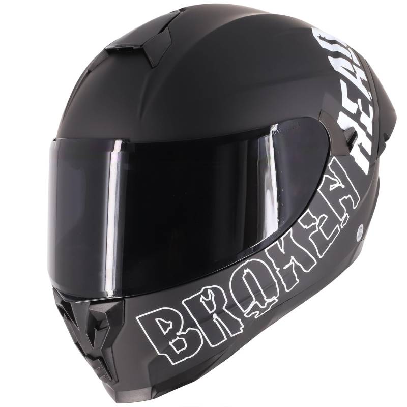 Broken Head BeProud Pro Sport Black Edition - Motorradhelm Mit Sonnenblende und Spoiler – Ltd. Edition Mit 2 Visier (Schwarz + Klar) (XXL (63-64 cm)) von Broken Head