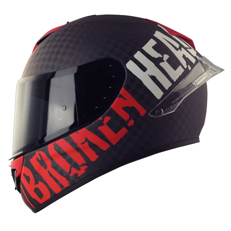 Broken Head BeProud Race Pro Carbon Rot - Racing Integral-Helm mit Zwei Visieren (Schwarz + Klar) (L 59-60 cm) von Broken Head