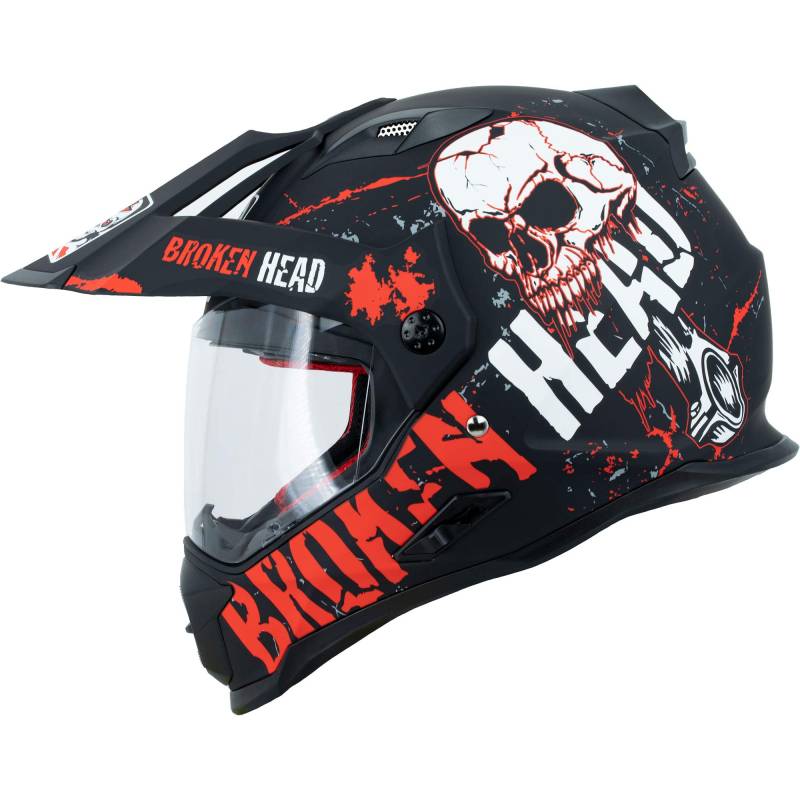 Broken Head Bone Crusher Motocross-Helm Rot mit Visier - Enduro MX Cross-Helm - Motorradhelm mit Sonnenblende (M 57-58 cm) von Broken Head