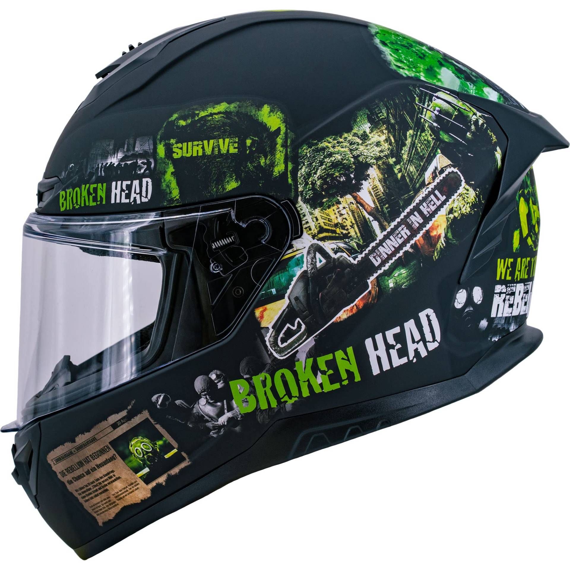 Broken Head Broken Resolution Green Motorradhelm - Integralhelm Schwarz-Grün (XL (61-62 cm)) von Broken Head