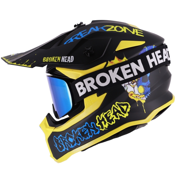 Broken Head Crosshelm FreakZone Schwarz-Gelb-Blau + MX-Brille Strug... von Broken Head