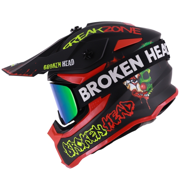 Broken Head Crosshelm FreakZone Schwarz-Rot-Grün+ MX-Brille Struggl... von Broken Head