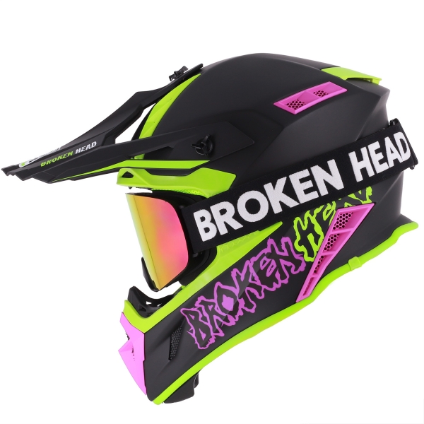 Broken Head Crosshelm Hunter Light Grün-Pink + MX-Brille Struggler ... von Broken Head