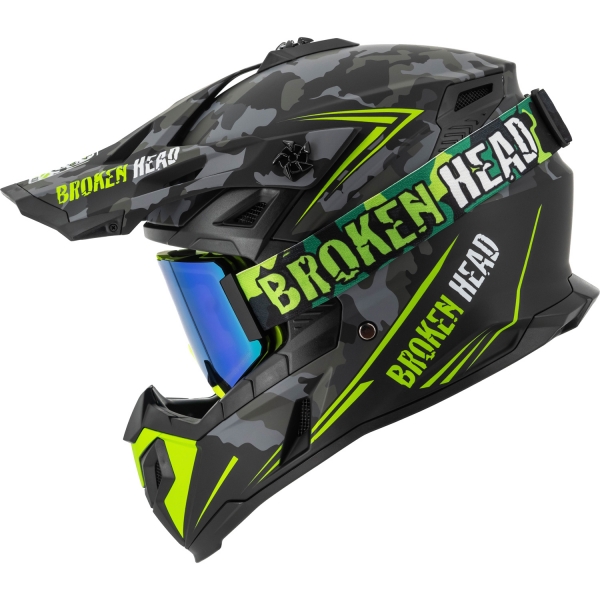 Broken Head Crosshelm Squadron Grau + MX-Brille Regulator Grün Vers... von Broken Head