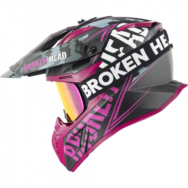 Broken Head Crosshelm Squadron V3 Pink + MX-Brille Struggler Pink von Broken Head