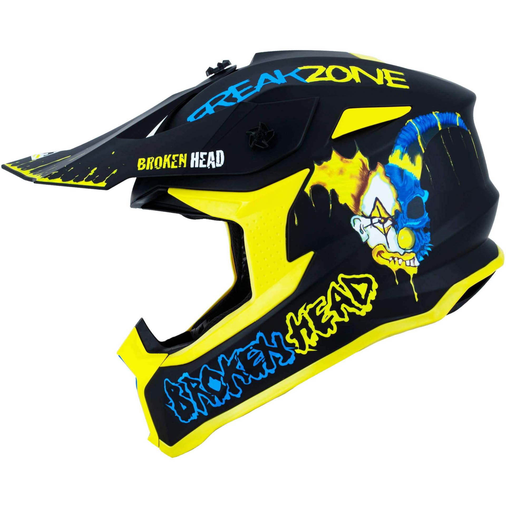 Broken Head FreakZone Motocross-Helm Blau-Gelb – Cross-Helm – MX – Quad – Supermoto (XS 53-54 cm) von Broken Head