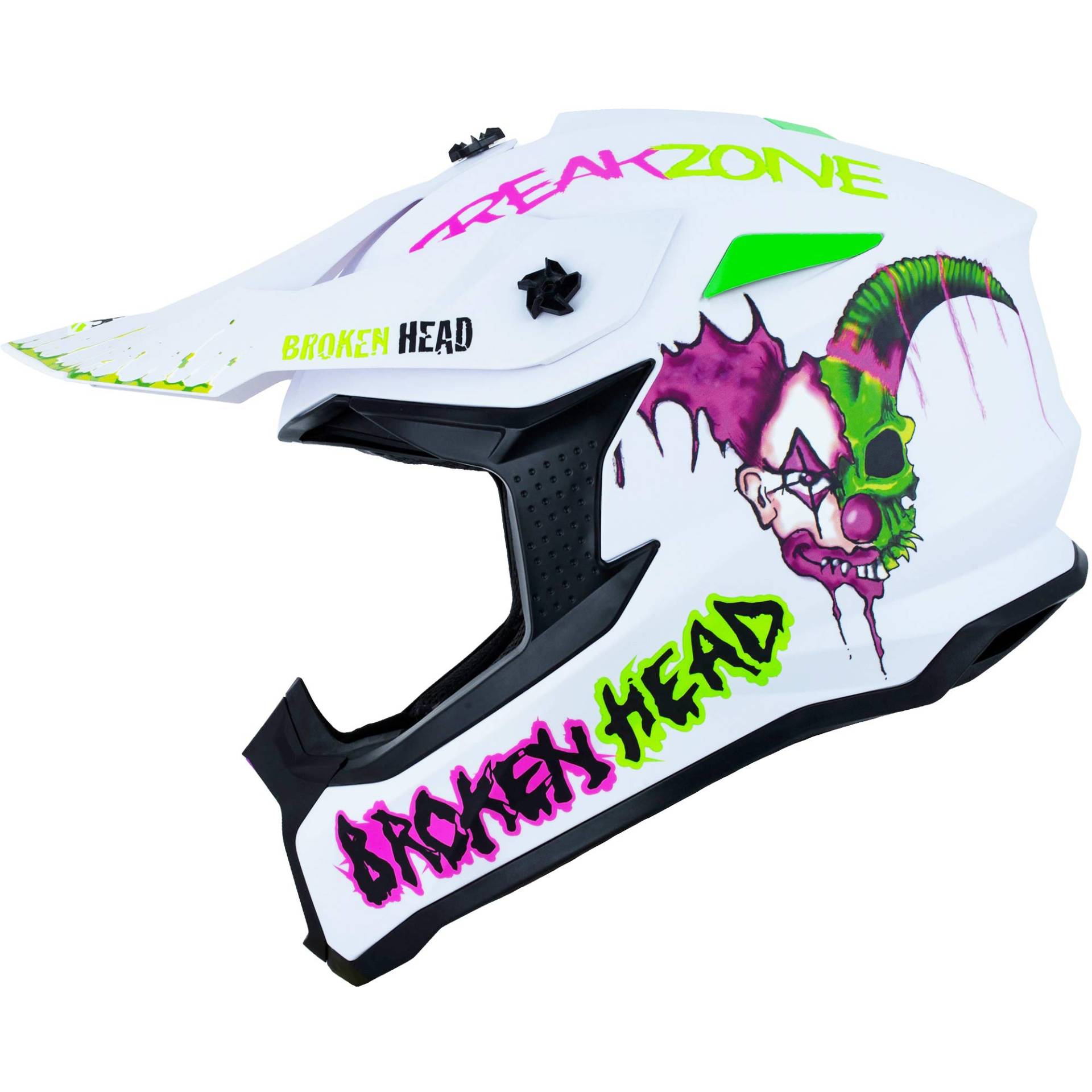 Broken Head FreakZone Motocross-Helm Weiß-Grün-Pink matt – Cross-Helm – MX – Quad – Supermoto (M 57-58 cm) von Broken Head