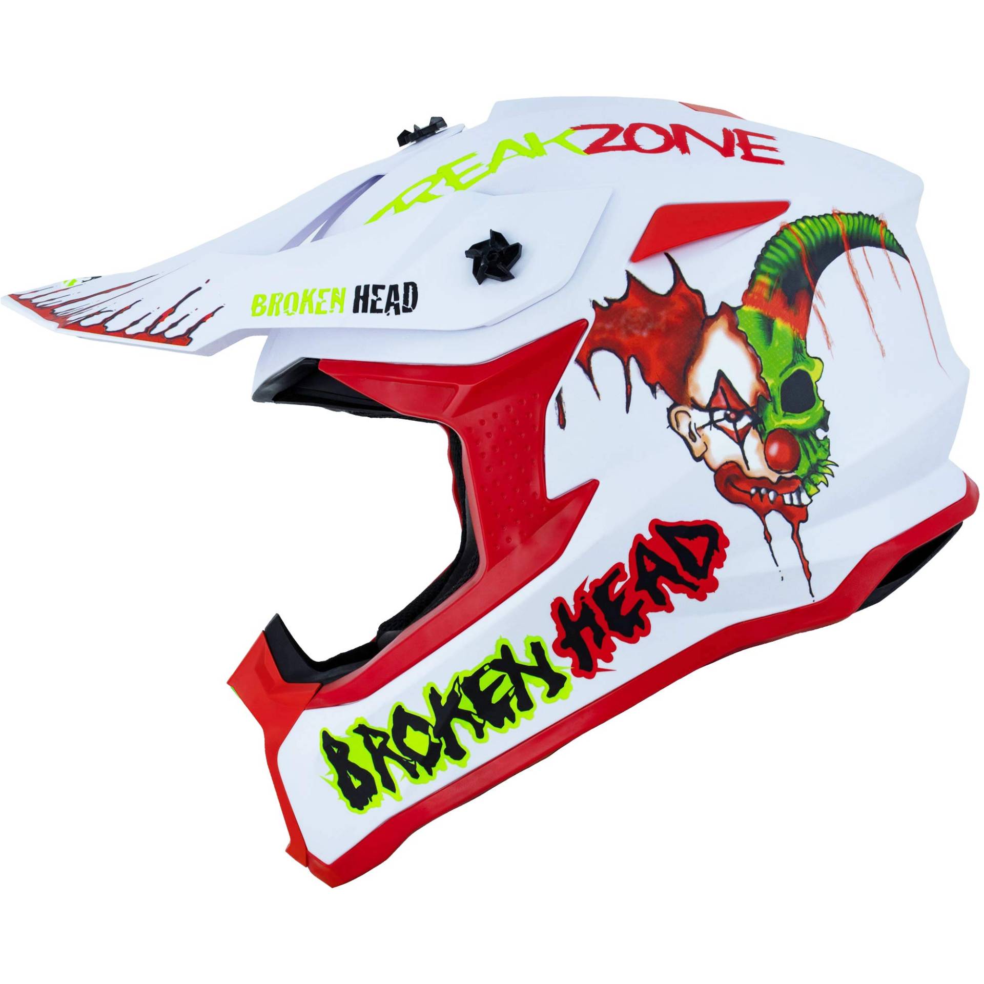 Broken Head FreakZone Motocross-Helm Weiß-Grün-Rot matt – Cross-Helm – MX – Quad – Supermoto (L 59-60 cm) von Broken Head