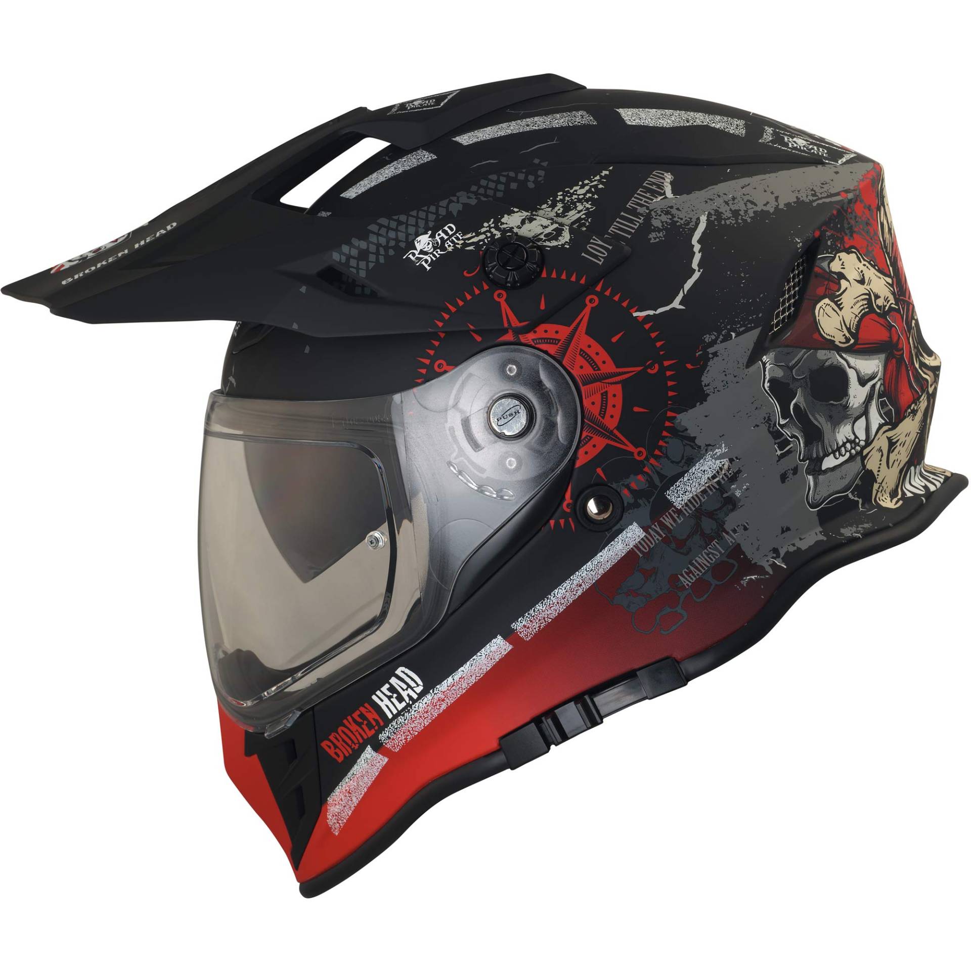 Broken Head Road Pirate VX2 Motocross-Helm - Motorradhelm Mit Sonnenblende - MX Cross-Helm In Schwarz & Rot - Größe L (59-60 cm) von Broken Head