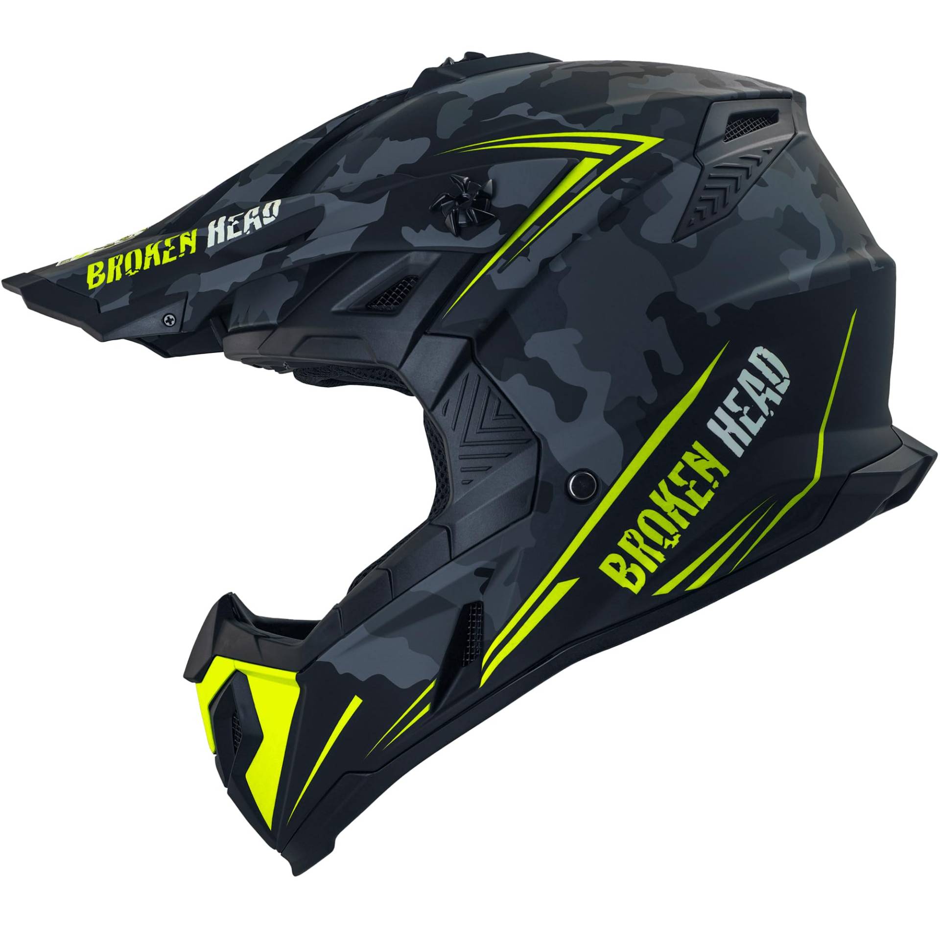 Broken Head Squadron Rebelution Camouflage Grau Gelb Motorradhelm - MX Motocross-Helm - Quad-Helm - Sumo-Helm (M (57-58 cm)) von Broken Head