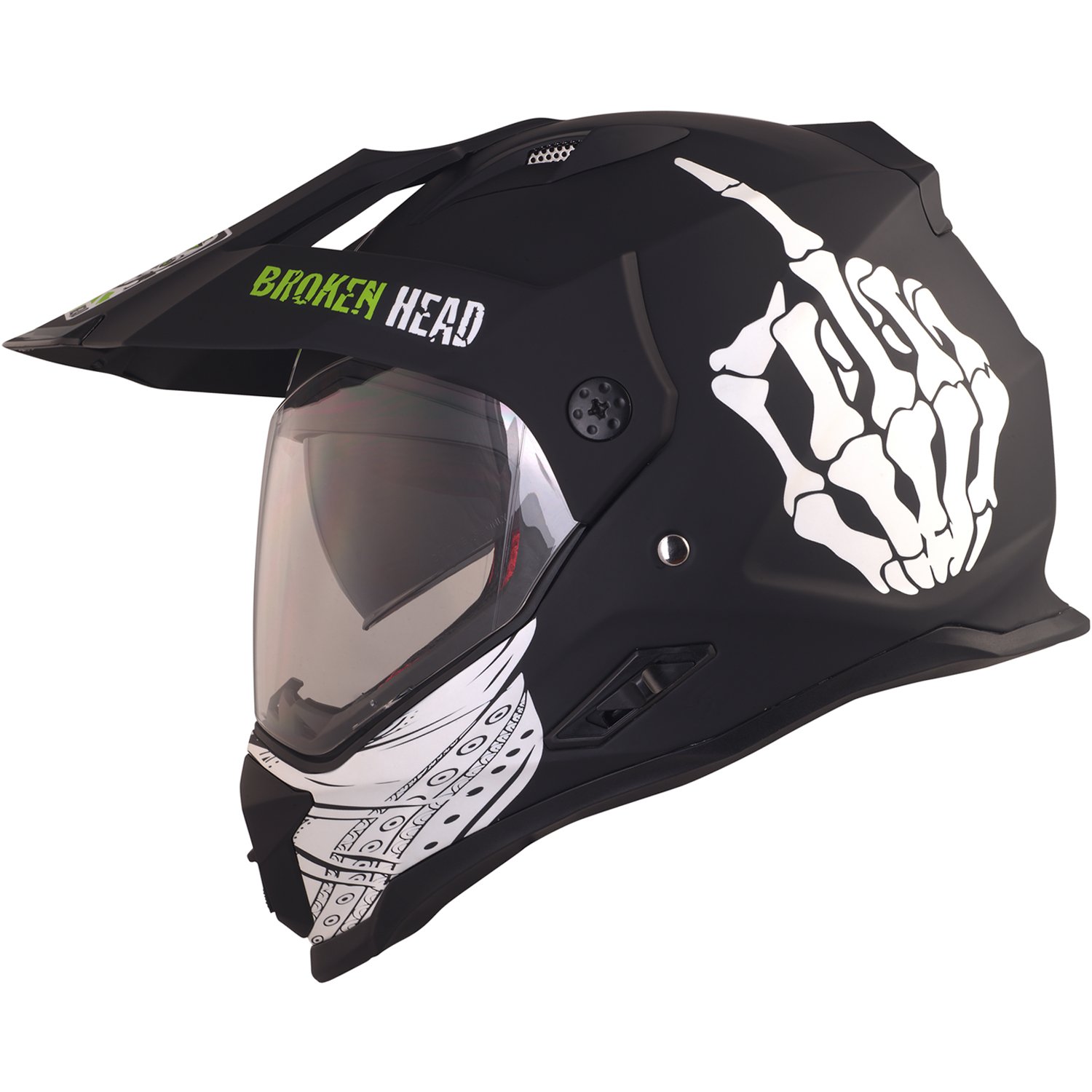 Broken Head Street Rebel Motocross-Helm grün mit Visier - Enduro-Helm - MX Cross-Helm mit Sonnenblende - Quad-Helm (M 57-58 cm) von Broken Head