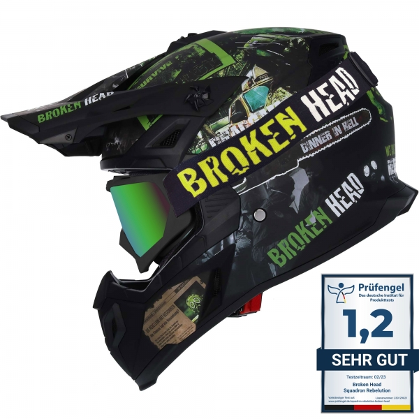 Broken Head Supermoto- & Motocross-Helm Resolution Grün + MX-2 Schw... von Broken Head