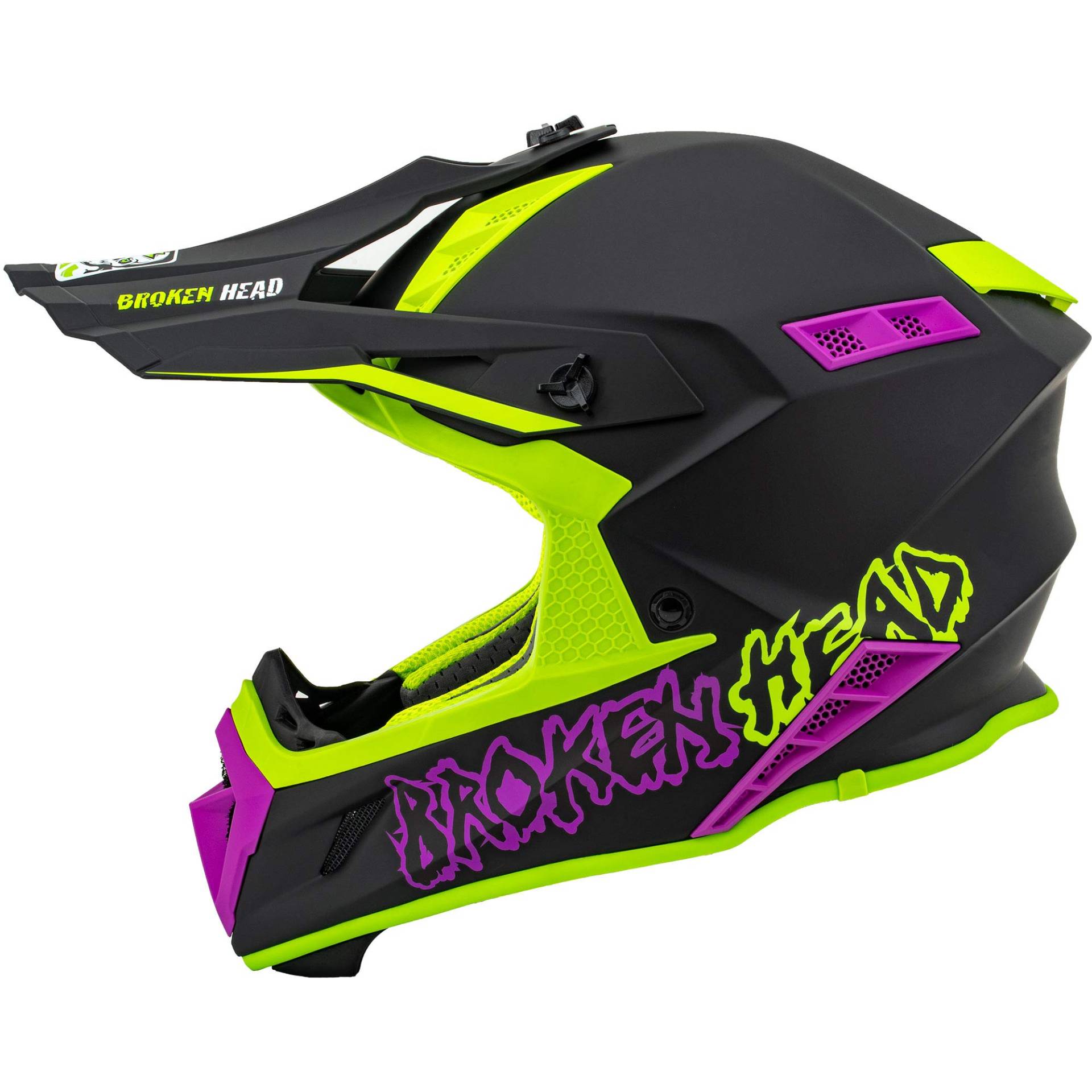 Broken Head The Hunter - Ultra Leichter Motocross-Helm & Enduro-Helm für Profis - Light Grün Pink - Größe M (57-58 cm) von Broken Head