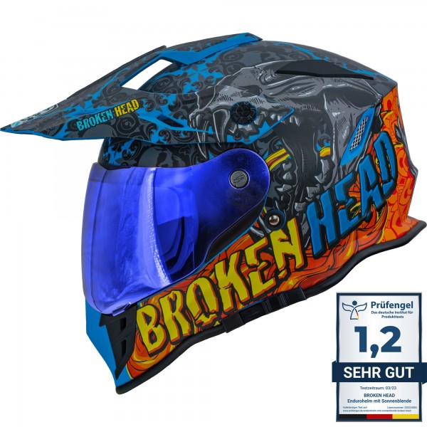 Broken Head Tigris VX2 Endurohelm + Blau Verspiegeltes Visier von Broken Head