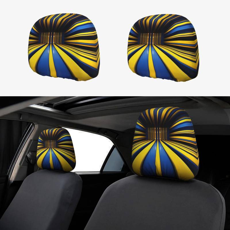 Broleo Gelb und Blau gestreift 1 Bild Auto Kopfstützenbezug 2-teiliges Set Innenzubehör Dekoration Passform Pkw Vans LKW Universal Sitzzubehör von BROLEO