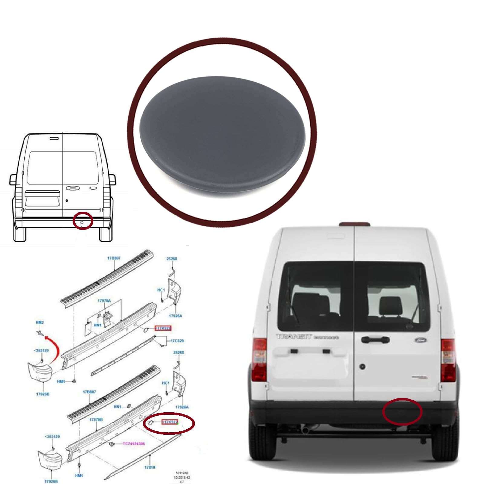 Bross Auto Parts BSP1086 Hintere Stoßstange Tow Hook Eye Cover Cap 4386456 for Fo.rd Tra.nsit Tour.Neo con.nect MK1 2002-2013 Bross Auto Parts BSP1086 Hintere Stoßstange Tow Hook Eye Cover Cap 4386456 for Fo.rd Tra.nsit Tour.Neo con.nect MK1 2002-2013 von Bross Auto Parts