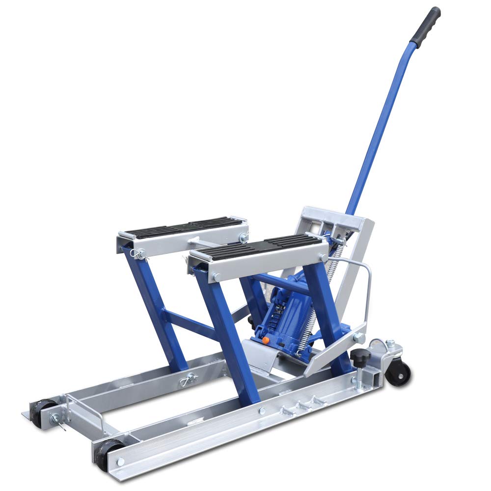 Brride Motorradheber bis 680kg belastbar, Motorradhebebühne Hydraulisch Lifter für Motorräder ATVs und Quads Hebebühne, Montagebock Klapp Hebebühne Plattform (Silber & Blau) von Brride