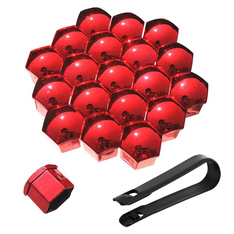 20 StüCke Rad Mutter Cap Universal Reifen Mutter Covers, Kunststoff Nut Abdeckkappe Schraube Auto Mutter Covers Bolt Radkappen, Sechskant-Reifenmuttern Abdeckungen Mit Entfernung Werkzeug (rot-17mm) von Bseical