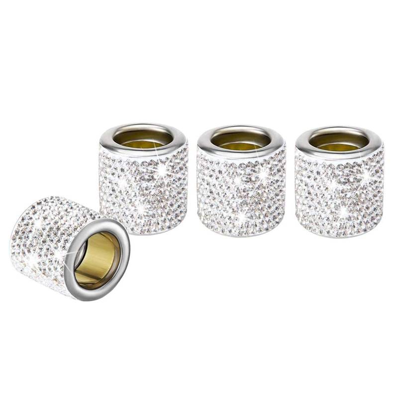 4 Pack Auto Kopfstütze Halsbänder Glitzer, Auto Zubehör Innenraum Deko Bling Bling, Auto Deko Diamant Strass, Auto Accessoires Glitzer Ringe Personalisiert (Weiß) von Bseical