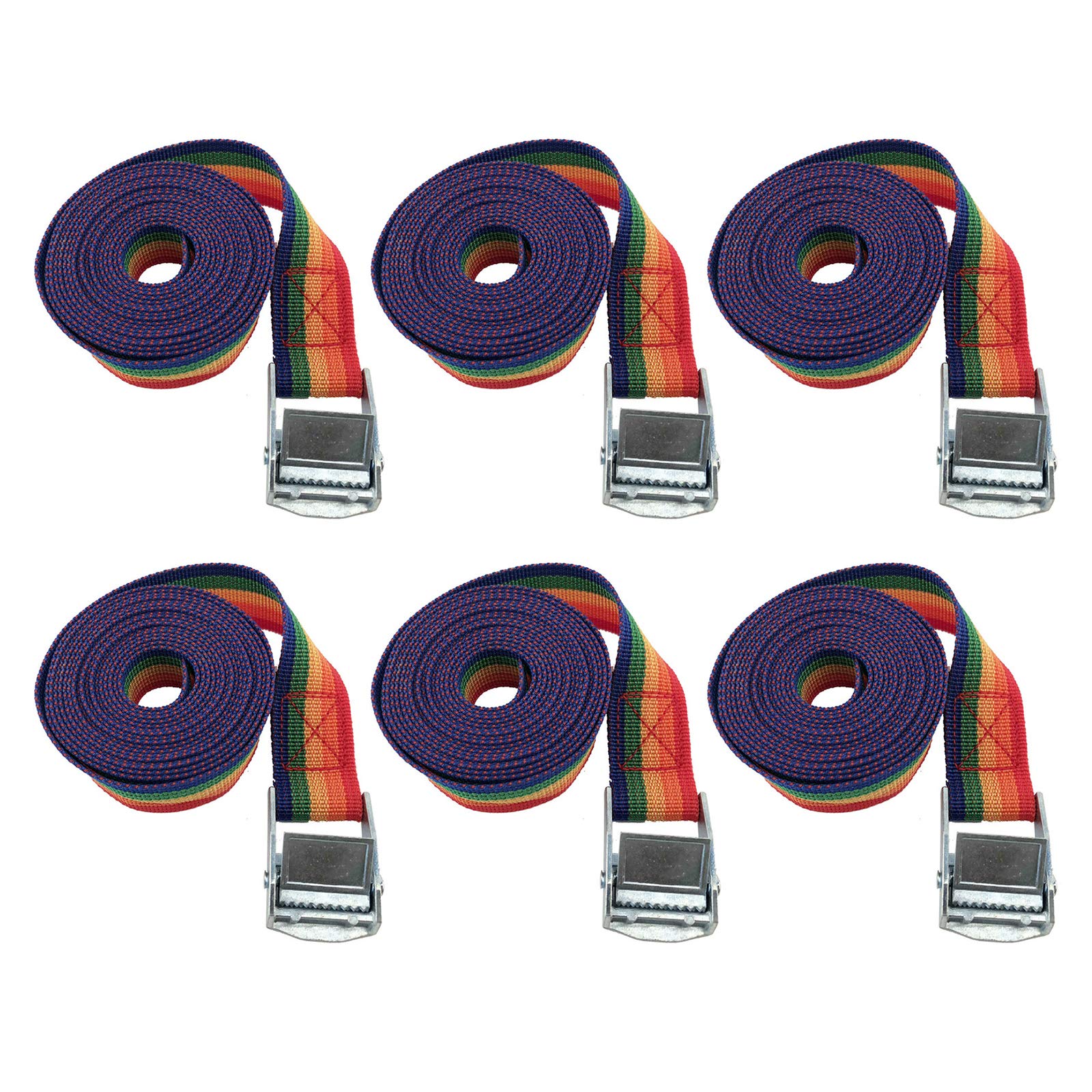 6×Spanngurte Motorrad Fahrrad Transport, GepäCkgurt, Packriemen Oliv, DachgepäCkträGer, Nockenschnallenriemen Ratsche, HäNgematte Trampolin, Alkalibeständiges Fasermaterial (Regenbogen, 25mm*5m) von Bseical