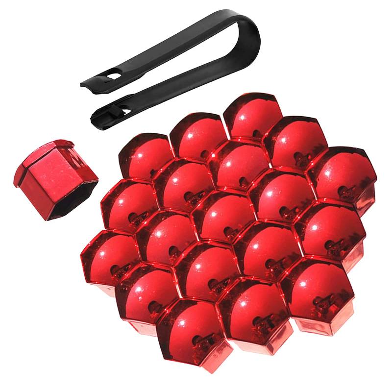 Bseical 20 Stücke Schraubenabdeckung, Radmutter Kappe Universal für Schrauben mit Entfernung Werkzeug Set für Autos, ABS Abdeckkappen für Schrauben KFZ 17mm/19mm/21mm Galvanikprozess (Rot, 21mm) von Bseical