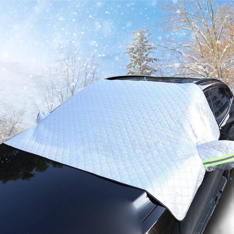 Scheibenabdeckung Auto Winter, Frontscheibenabdeckung Auto, Halbgarage Auto Winter, Windschutzscheibe Abdeckung Frontscheibe Hagelschutz Sonnenschutz Sommer UV Faltbare Auto Abdeckung SUV (230×140cm) von Bseical