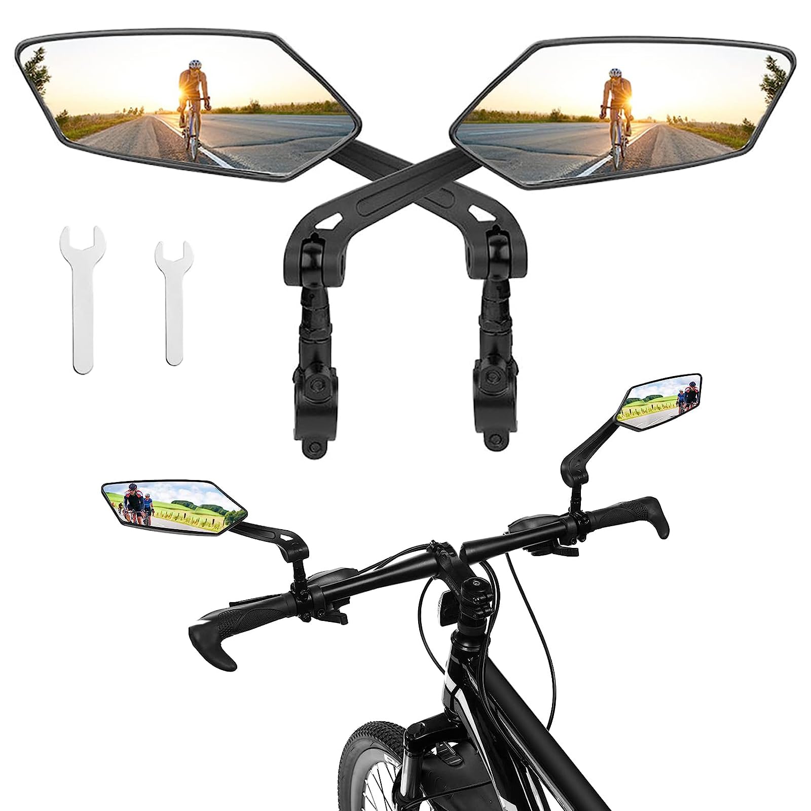 Großer Klappbar Spiegel für Lenker, 2 Stück Rückspiegel Fahrrad Spiegel Set, Schlagfestes Echtglas, Fahrrad Rückspiegel für E-Bike, Fahrradspiegel für Lenker Ebike Mountainbike MTB (Links + Rechts) von Bssowe