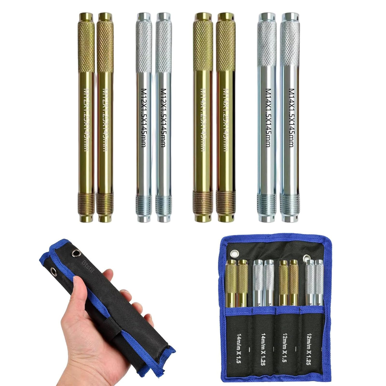 Btstil Reifen Montagehilfe, 8 Stück Radmontagehilfe, Edelstahl Radmontagehilfe, Montagehilfe Autoreifen Reifenreparaturwerkzeuge M12x1.5,M12x1.25, M14x1.5, M14x1.25 (8-teiliges Set) von Btstil