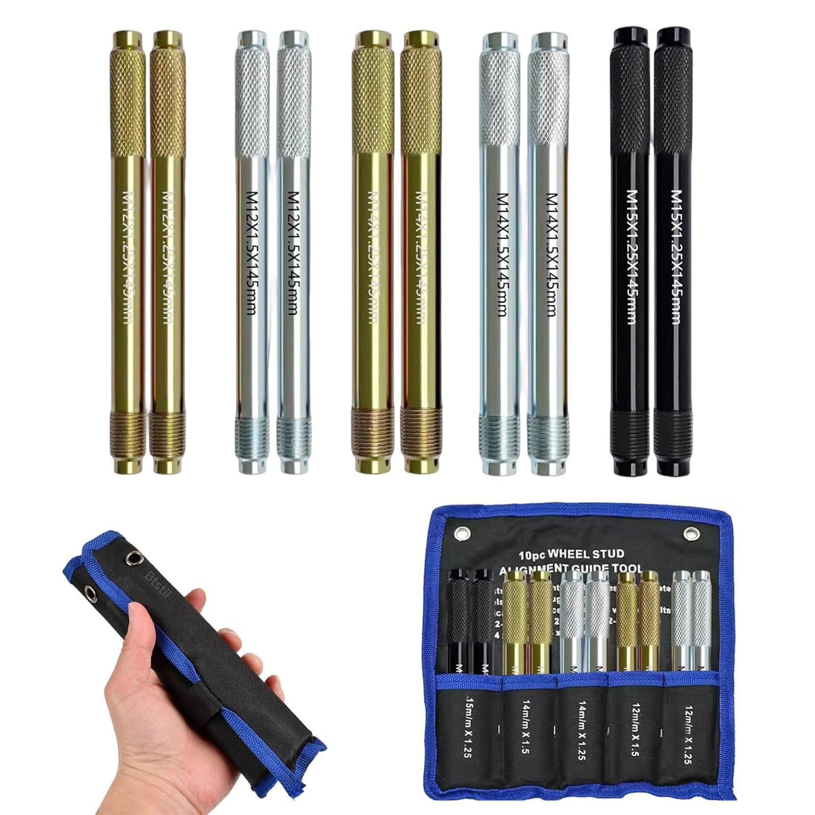 Btstil Reifen Montagehilfe, 8 Stück Radmontagehilfe, Edelstahl Radmontagehilfe, Montagehilfe Autoreifen Reifenreparaturwerkzeuge M15x1.25, M12x1.5,M12x1.25, M14x1.5, M14x1.25 (10-teiliges Set) von Btstil