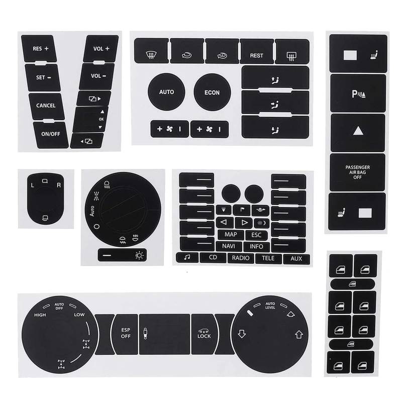 Buaak Aufkleber für Button kompatibel mit vw Volkswagen Touareg 7l 2004-2009, Auto Schalter Knopf, Auto Black Worn Button Repair Kit, Knopf Reparatur Aufkleber Automobilinnenraum, Reparaturaufkleber von Buaak