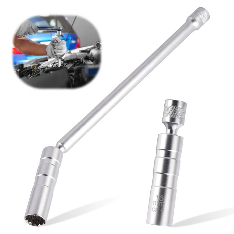Bubuny Zündkerzenschlüssel 2 Stück, 14mm 16mm Zündkerzenhülse Flexibel Werkzeug zum Entfernen von Zündkerzen Universal Zündkerzenschlüssel für Autoreparatur Motorrad Motorsäge von Bubuny