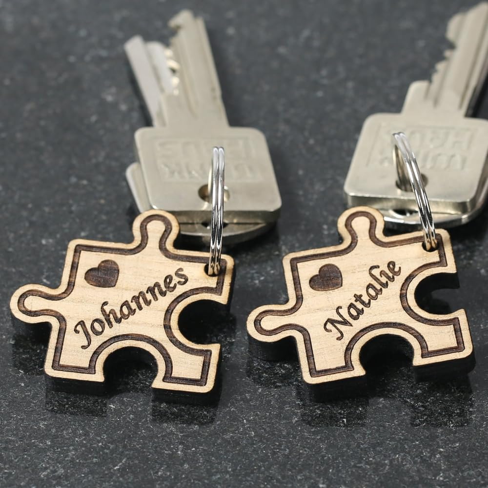 Bütic GmbH Echtholz Liebes-Anhänger individuell graviert Schlüsselanhänger Wunschgravur, Form:Puzzle Bütic GmbH Echtholz Liebes-Anhänger individuell graviert Schlüsselanhänger Wunschgravur, Form:Puzzle von Bütic GmbH