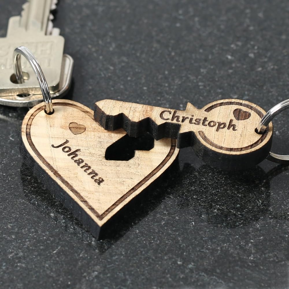 Bütic GmbH Echtholz Liebes-Anhänger individuell graviert Schlüsselanhänger Wunschgravur, Form:Herz mit Schlüssel Bütic GmbH Echtholz Liebes-Anhänger individuell graviert Schlüsselanhänger Wunschgravur, Form:Herz mit Schlüssel von Bütic GmbH
