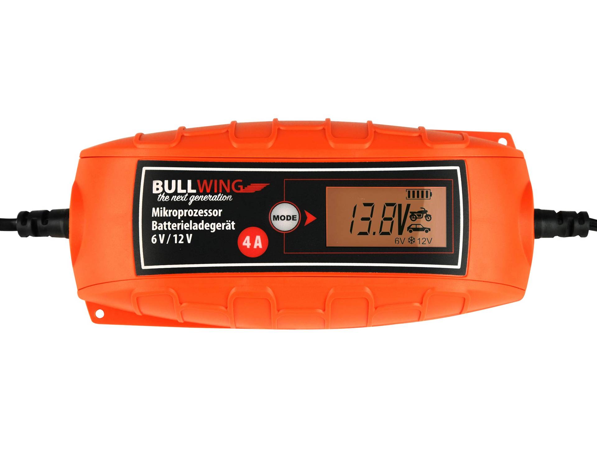 Bullwing Batterieladegerät KFZ Auto Motorrad Mikroprozessor 6/12V 4A Vollautomatisches Batterie Ladegerät Universal Orange von Bullwing