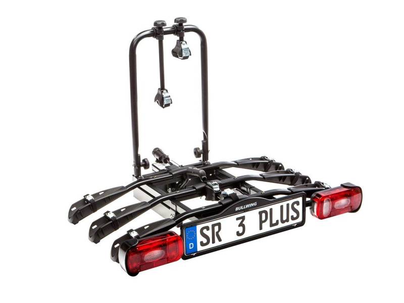 Bullwing SR3+ Fahrradträger für 3 Fahrräder auf die Auto Anhängerkupplung abklappbar (Spezialverschluss, Diebstahlschutz, 3X Rahmenhalter, Wandhalter, Spanngurt inklusive) von Bullwing
