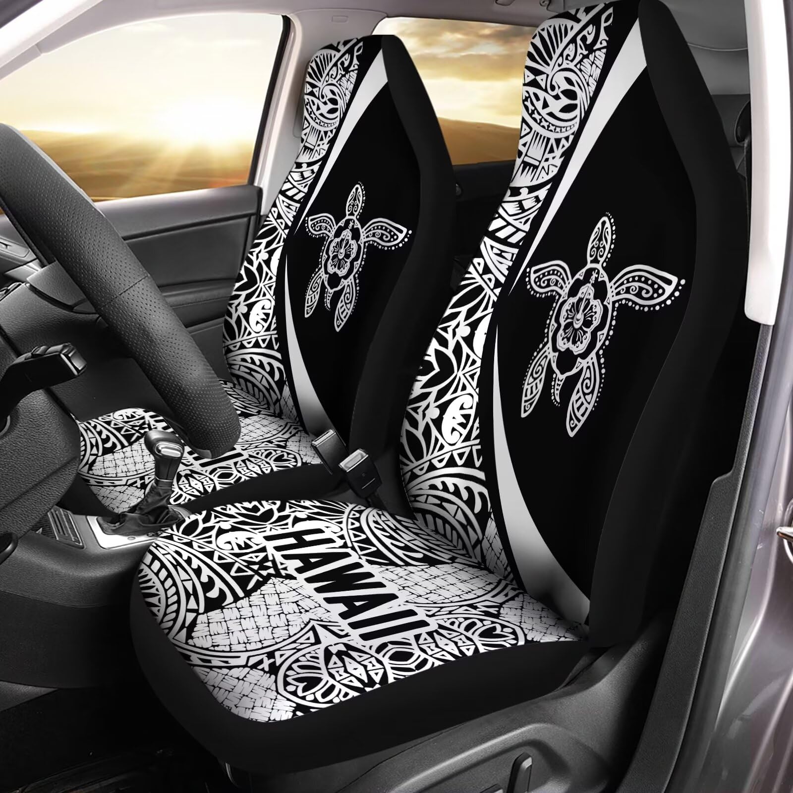 Bulopur Hawaii Meeresschildkröte Autositzbezug-Sets, Schwarz & Weiß Design Autozubehör Innendekoration 2 Stück Autositzschoner für Auto, LKW SUV Bulopur Hawaii Meeresschildkröte Autositzbezug-Sets, Schwarz & Weiß Design Autozubehör Innendekoration 2 Stück Autositzschoner für Auto, LKW SUV von Bulopur