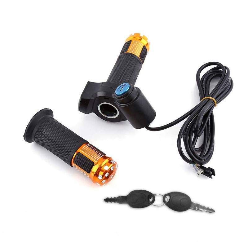 E-Bike Gasgriff Lenker, Gashebel E Scooter Griffe Lenkergriffe mit LED Anzeige und Power Key Locker Accelerator(Golden) von Buosha
