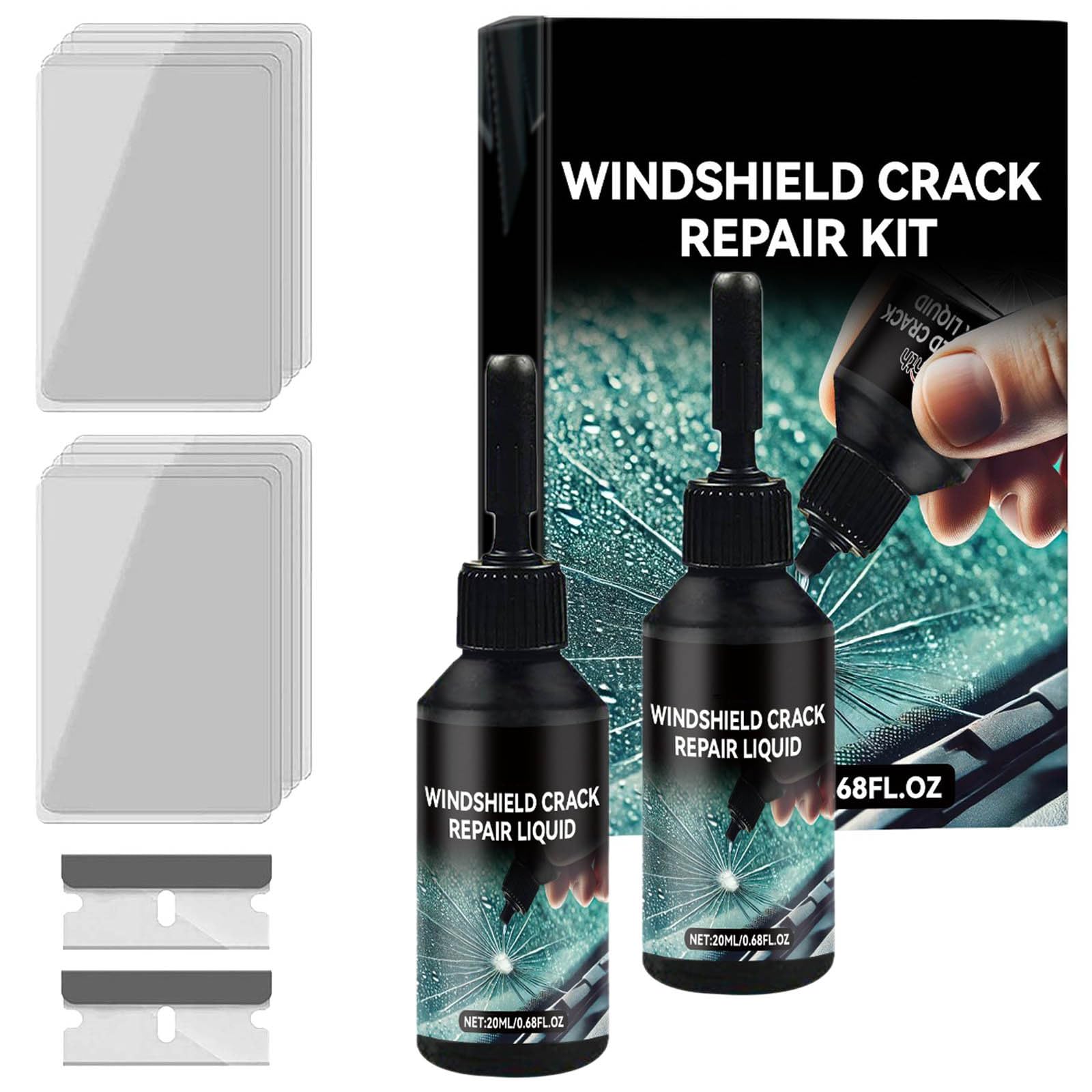 Bxjinkele 2025 Neu Steinschlag Reparaturset Windschutzscheibe, Windshield Crack Repair Kit, Glas Cracks Reparatur Set, Cracks Gone Glass Repair Kit Zur Reparatur Löchern und Rissen (2PC) von Bxjinkele