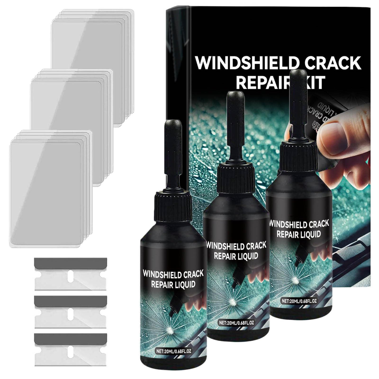 Bxjinkele 2025 Neu Steinschlag Reparaturset Windschutzscheibe, Windshield Crack Repair Kit, Glas Cracks Reparatur Set, Cracks Gone Glass Repair Kit Zur Reparatur Löchern und Rissen (3PC) von Bxjinkele
