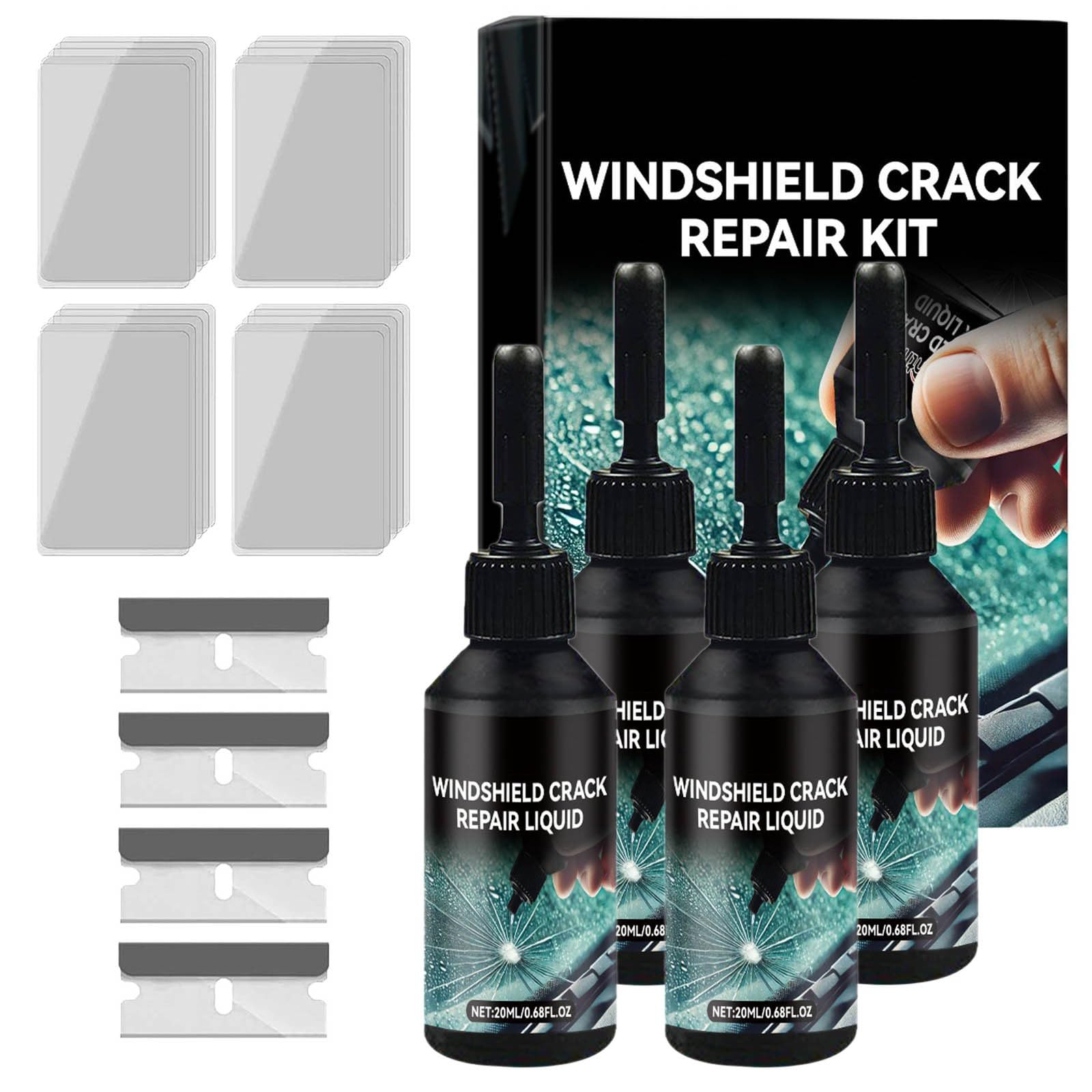 Bxjinkele 2025 Neu Steinschlag Reparaturset Windschutzscheibe, Windshield Crack Repair Kit, Glas Cracks Reparatur Set, Cracks Gone Glass Repair Kit Zur Reparatur Löchern und Rissen (4PC) von Bxjinkele